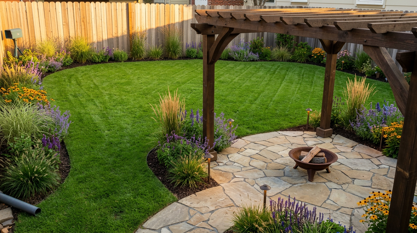 Backyard landscape after